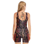Blue And Red Snakeskin Print Sleeveless One Piece Swimsuit