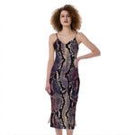 Blue And Red Snakeskin Print Slim Fit Midi Cami Dress