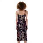 Blue And Red Snakeskin Print Slim Fit Midi Cami Dress