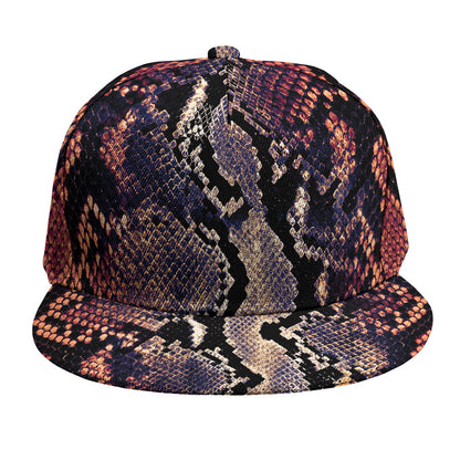 Blue And Red Snakeskin Print Snapback Cap