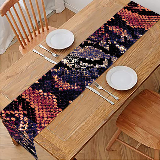 Blue And Red Snakeskin Print Table Runner