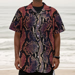 Blue And Red Snakeskin Print Textured Short Sleeve Shirt
