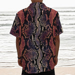 Blue And Red Snakeskin Print Textured Short Sleeve Shirt