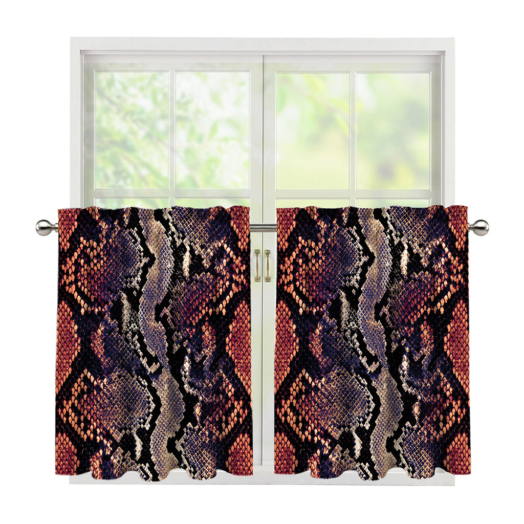 Blue And Red Snakeskin Print Tier Curtains