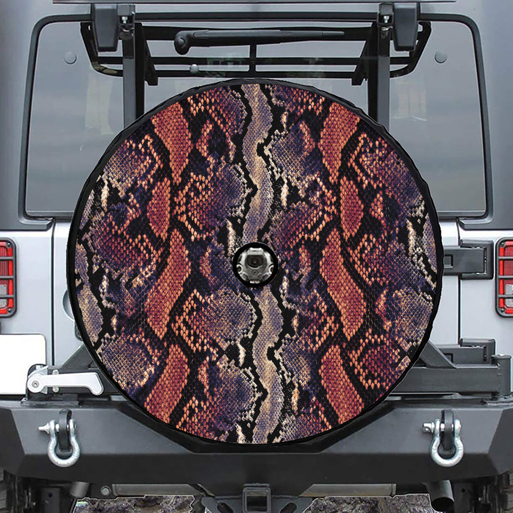 Blue And Red Snakeskin Print Tire Cover With Camera Hole