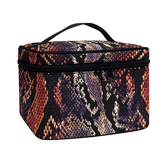 Blue And Red Snakeskin Print Travel Makeup Bag