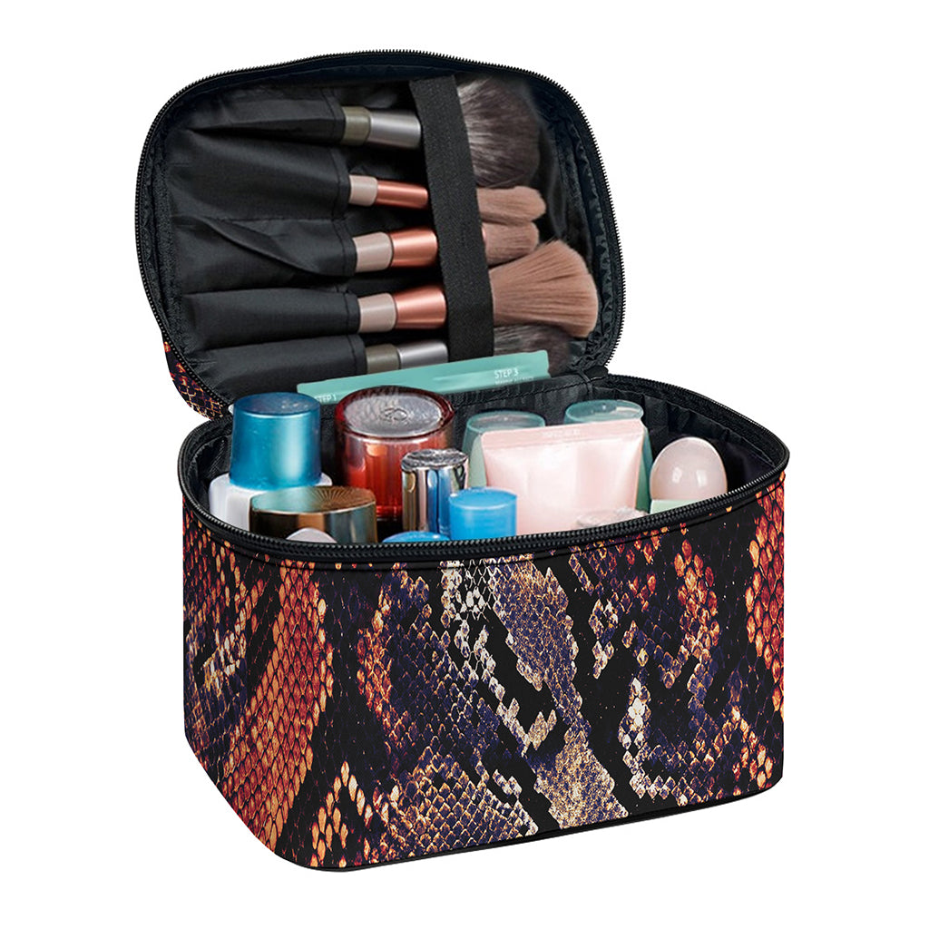 Blue And Red Snakeskin Print Travel Makeup Bag