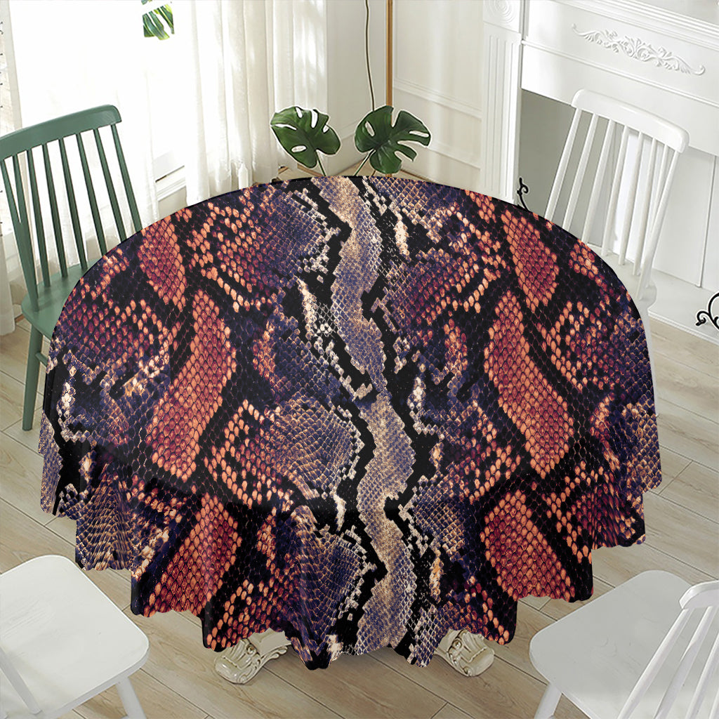 Blue And Red Snakeskin Print Waterproof Round Tablecloth