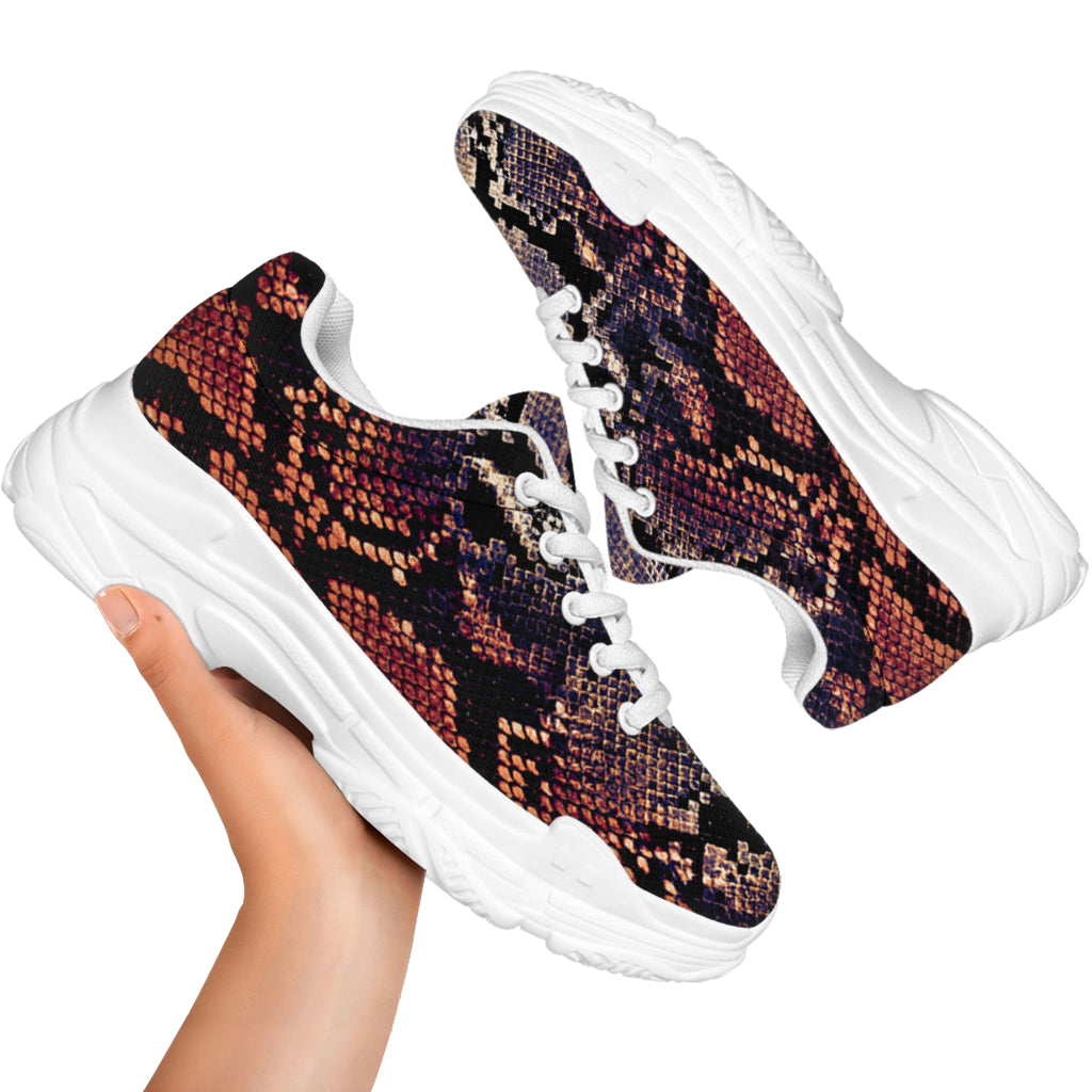 Blue And Red Snakeskin Print White Chunky Shoes