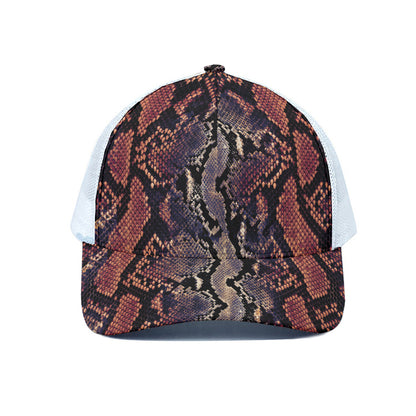 Blue And Red Snakeskin Print White Mesh Trucker Cap