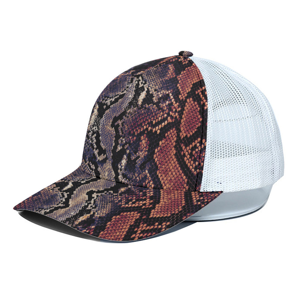 Blue And Red Snakeskin Print White Mesh Trucker Cap