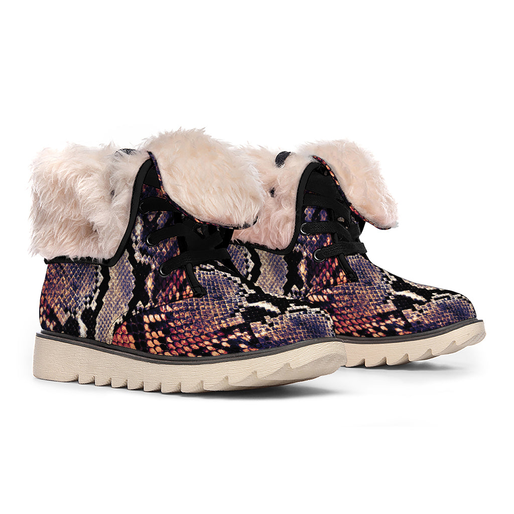 Blue And Red Snakeskin Print Winter Boots