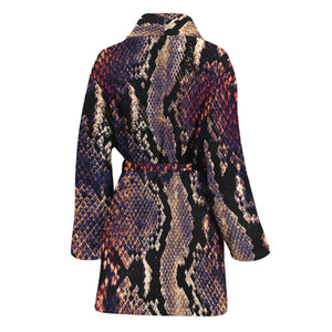 Blue And Red Snakeskin Print Women's Bathrobe