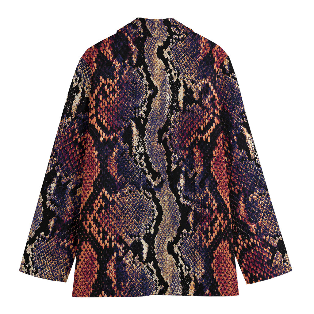 Blue And Red Snakeskin Print Women's Blazer