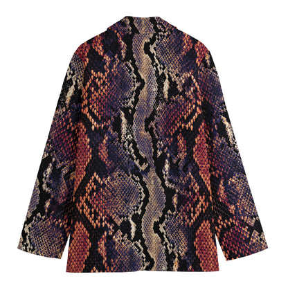 Blue And Red Snakeskin Print Women's Blazer