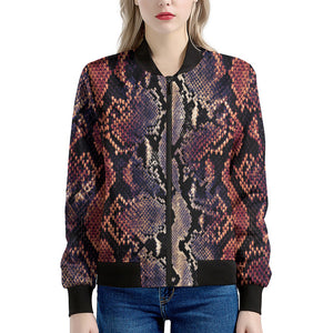 Blue And Red Snakeskin Print Women's Bomber Jacket