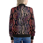 Blue And Red Snakeskin Print Women's Bomber Jacket