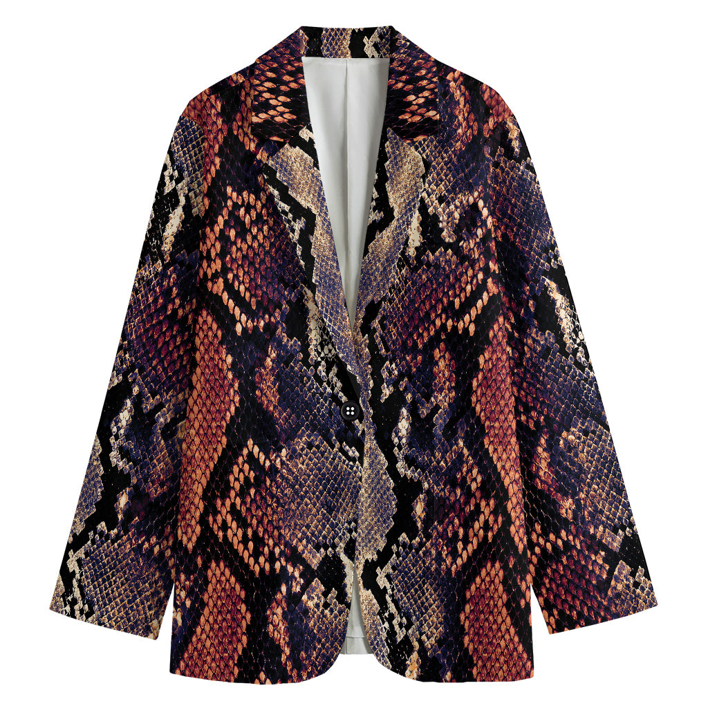 Blue And Red Snakeskin Print Women's Cotton Blazer