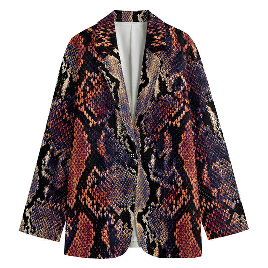 Blue And Red Snakeskin Print Women's Cotton Blazer