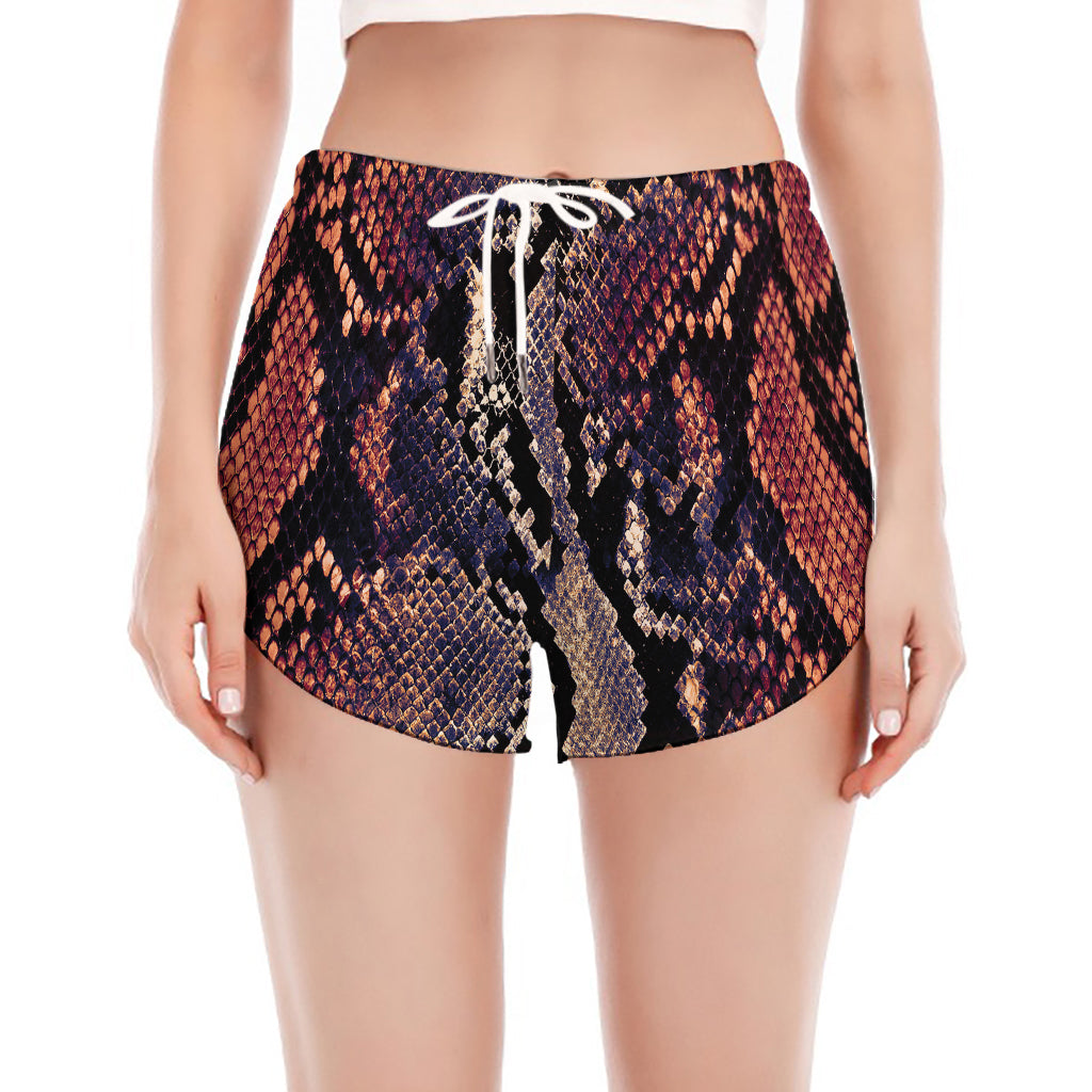 Blue And Red Snakeskin Print Women's Split Running Shorts