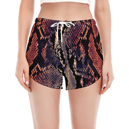 Blue And Red Snakeskin Print Women's Split Running Shorts