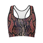 Blue And Red Snakeskin Print Women's Sports Bra