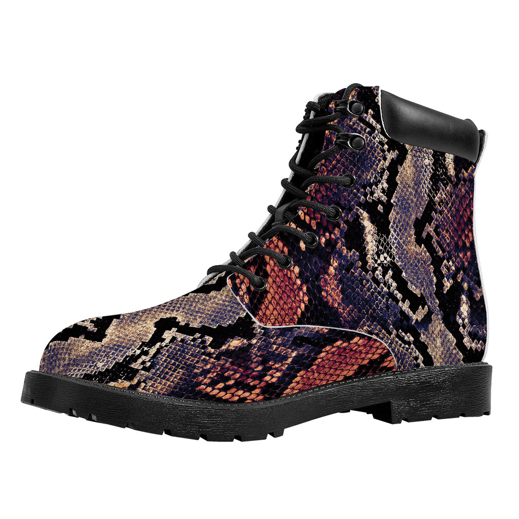 Blue And Red Snakeskin Print Work Boots