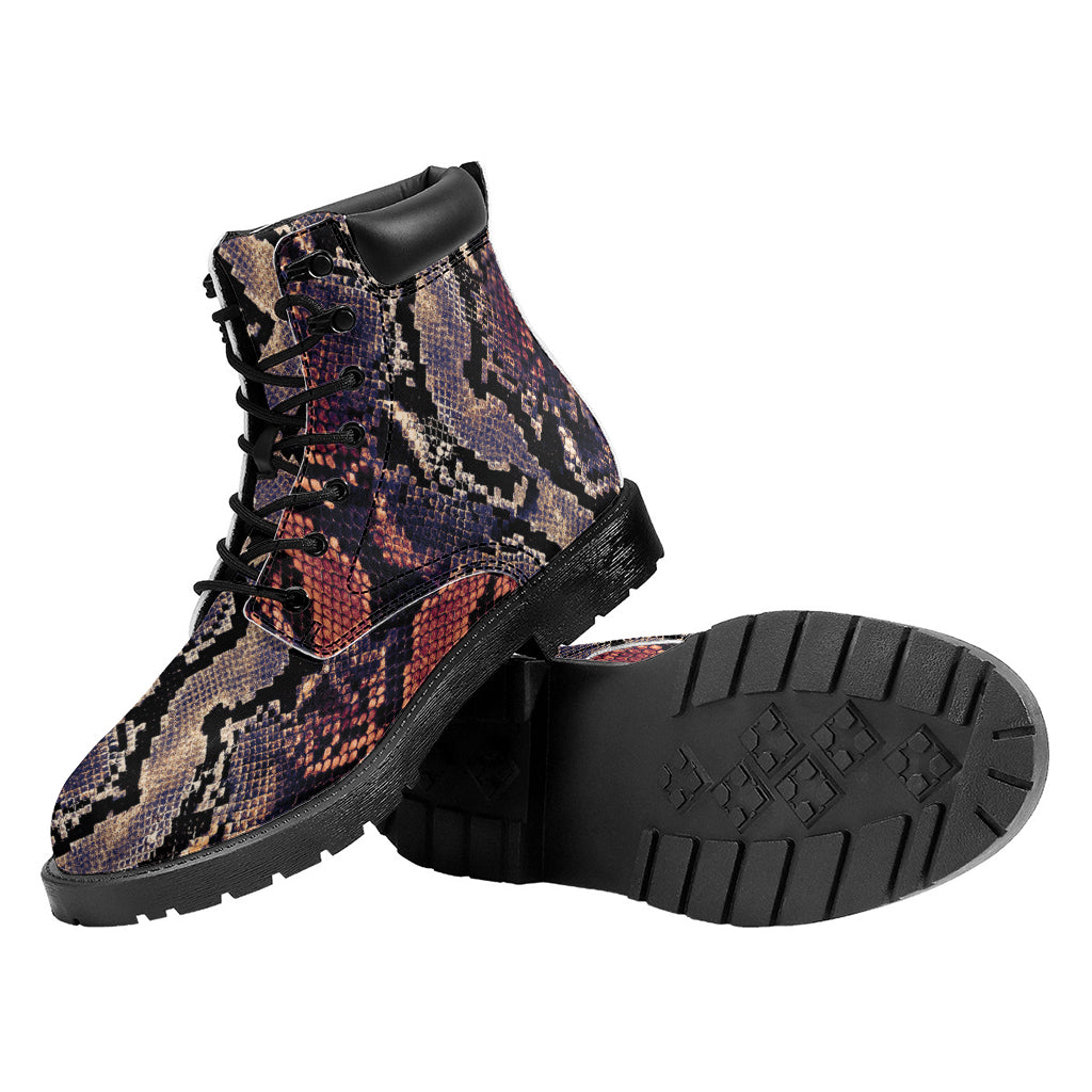 Blue And Red Snakeskin Print Work Boots