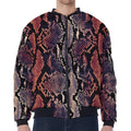 Blue And Red Snakeskin Print Zip Sleeve Bomber Jacket