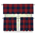 Blue And Red Tartan Pattern Print 3 Piece Kitchen Curtains