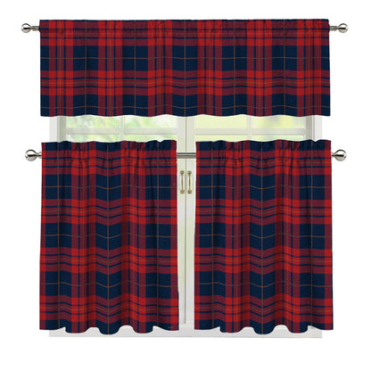Blue And Red Tartan Pattern Print 3 Piece Kitchen Curtains