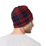 Blue And Red Tartan Pattern Print Beanie