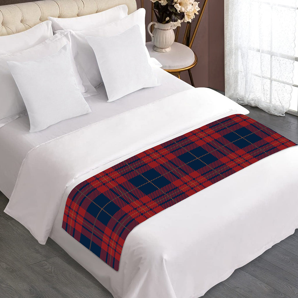 Blue And Red Tartan Pattern Print Bed Runner