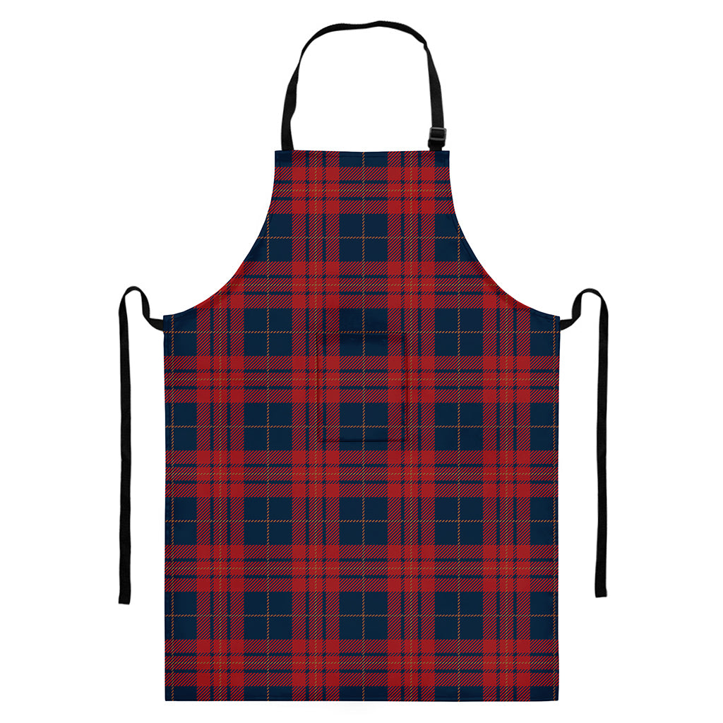 Blue And Red Tartan Pattern Print Bib Apron With Pocket