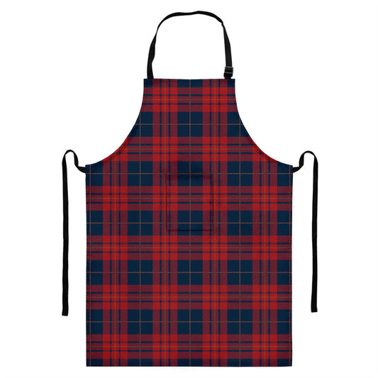 Blue And Red Tartan Pattern Print Bib Apron With Pocket