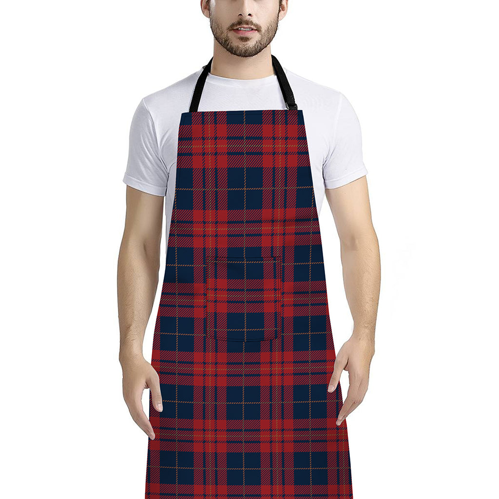 Blue And Red Tartan Pattern Print Bib Apron With Pocket