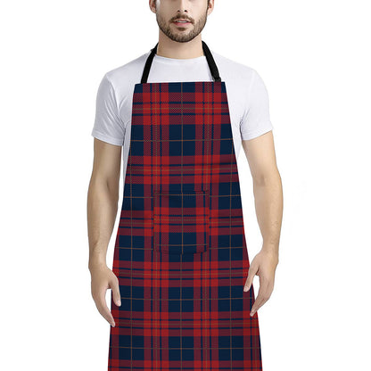 Blue And Red Tartan Pattern Print Bib Apron With Pocket