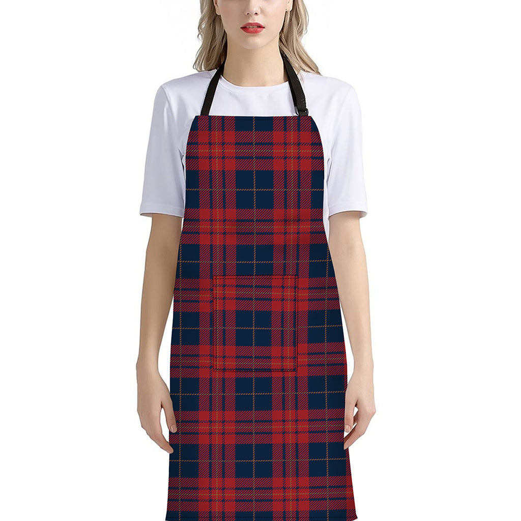 Blue And Red Tartan Pattern Print Bib Apron With Pocket
