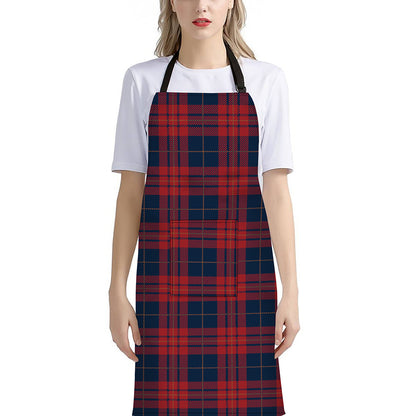 Blue And Red Tartan Pattern Print Bib Apron With Pocket