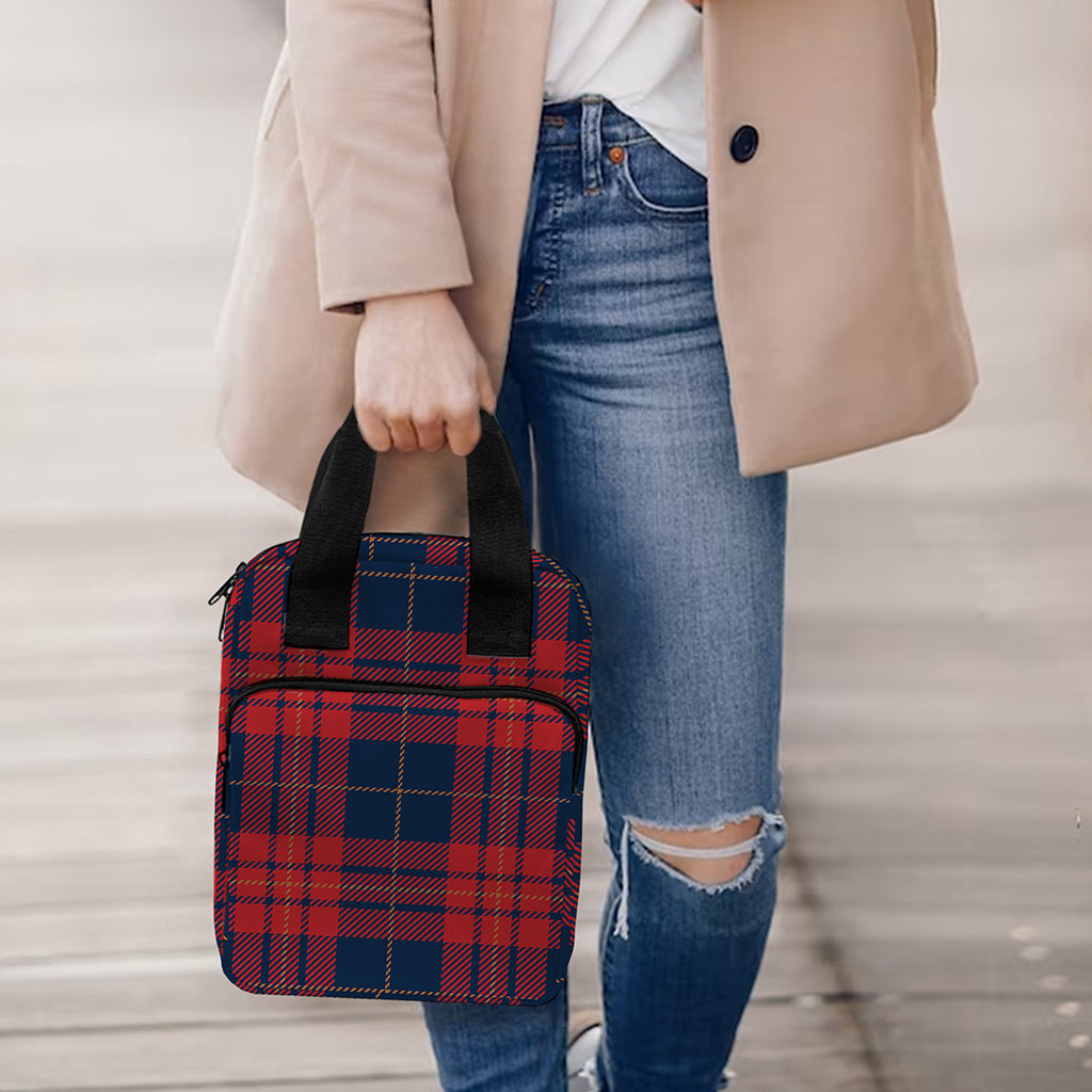 Blue And Red Tartan Pattern Print Bible Tote Bag