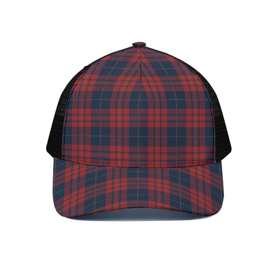Blue And Red Tartan Pattern Print Black Mesh Trucker Cap