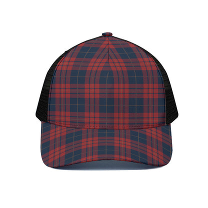 Blue And Red Tartan Pattern Print Black Mesh Trucker Cap