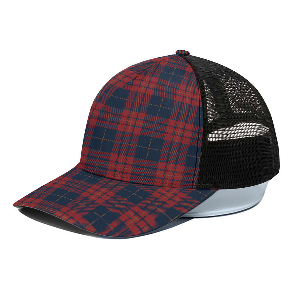 Blue And Red Tartan Pattern Print Black Mesh Trucker Cap