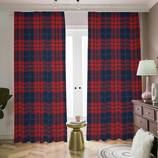 Blue And Red Tartan Pattern Print Blackout Pencil Pleat Curtains