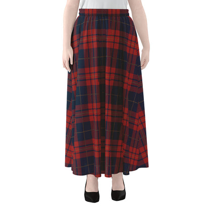 Blue And Red Tartan Pattern Print Chiffon Maxi Skirt