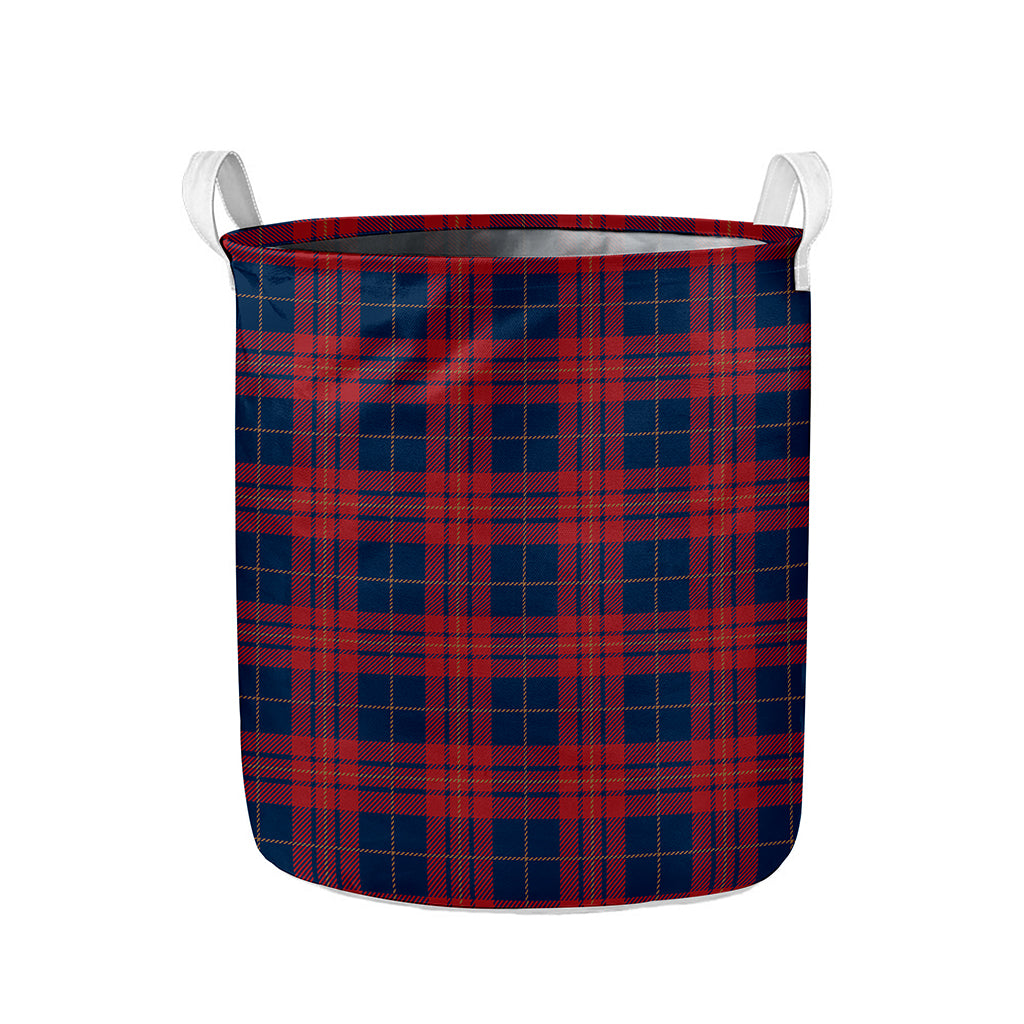 Blue And Red Tartan Pattern Print Collapsible Laundry Basket