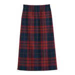 Blue And Red Tartan Pattern Print Cotton Front Slit Maxi Skirt