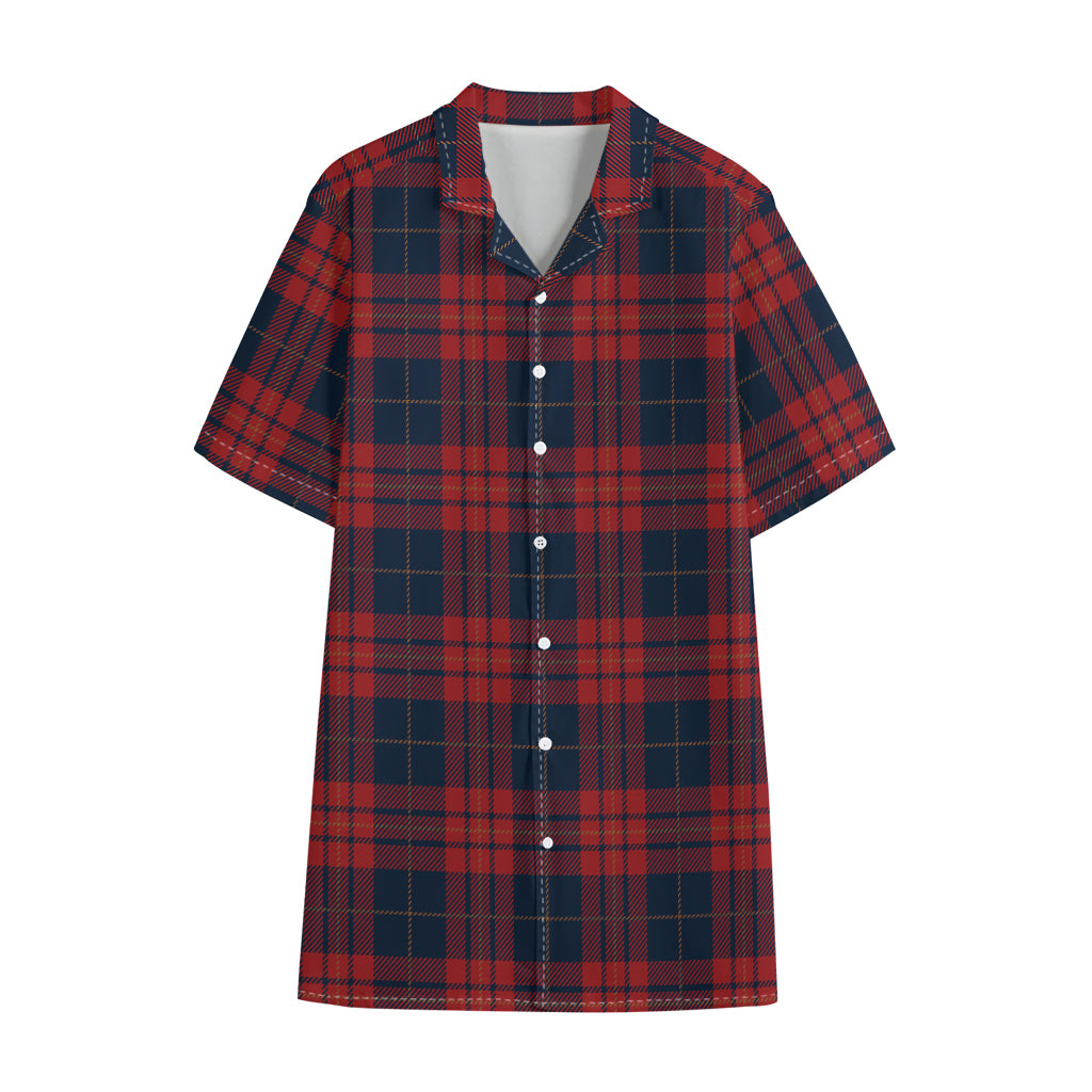 Blue And Red Tartan Pattern Print Cotton Hawaiian Shirt