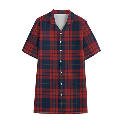 Blue And Red Tartan Pattern Print Cotton Hawaiian Shirt