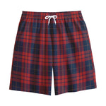 Blue And Red Tartan Pattern Print Cotton Shorts